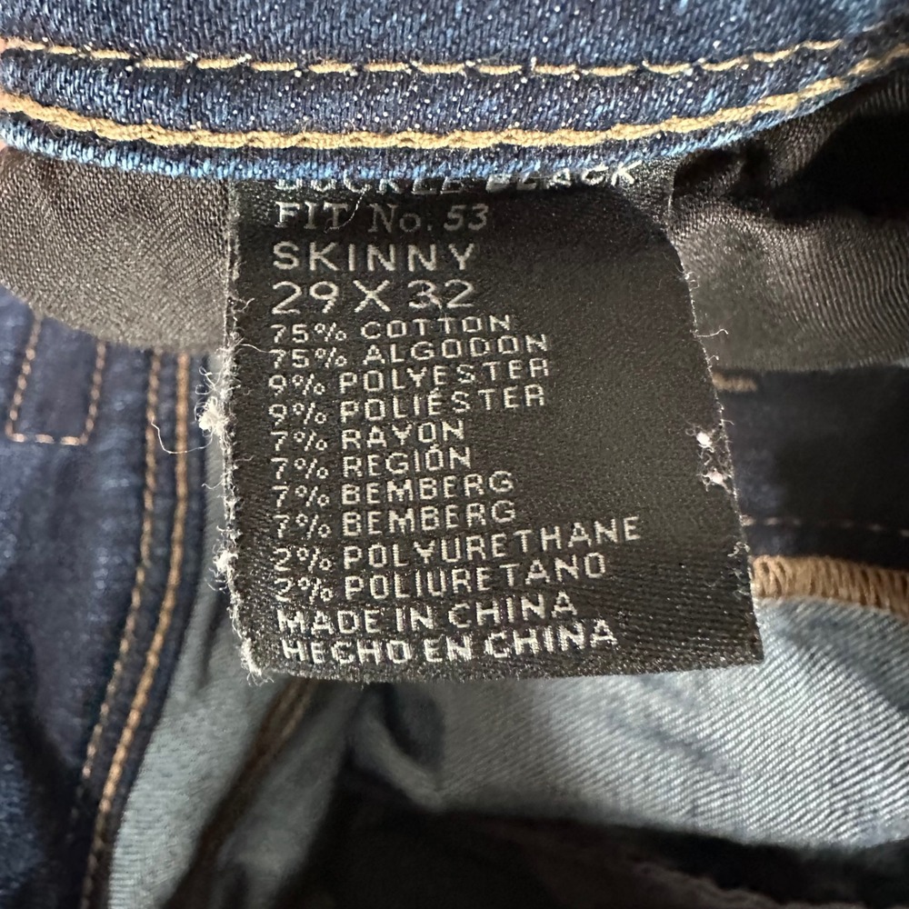 Buckle Black Womens Fit No 53 Skinny Jeans Dark Wash Whiskered 31x31.5 Denim - Picture 8 of 8
